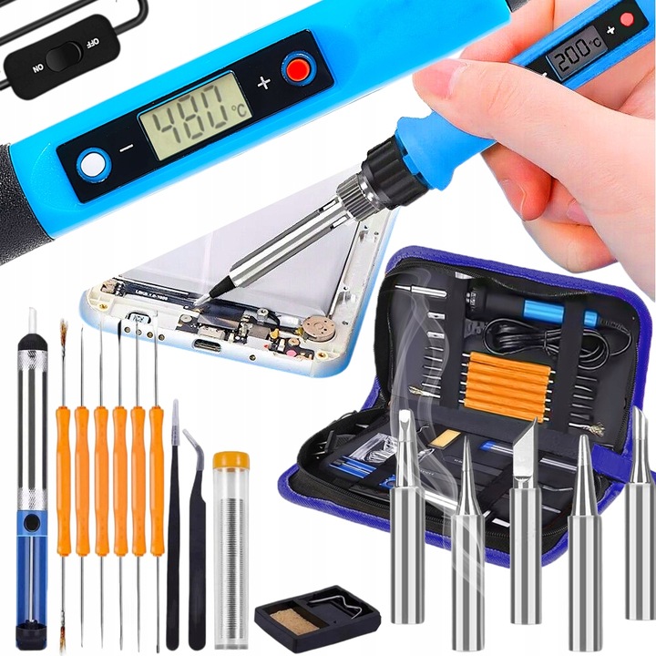 Zestaw Lutowniczy LUTOWNICA PRECYZYJNA 80W WYŚWIETLACZ LCD Walizka