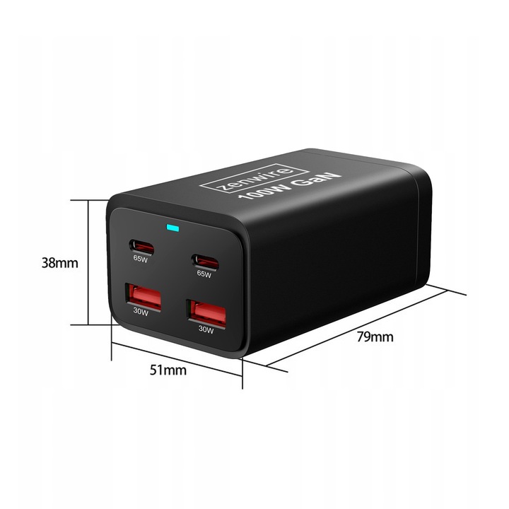 Ładowarka Sieciowa Zasilacz 100W Kostka GaN 3 Kabel AC 2x USB-C 65W 2x USB