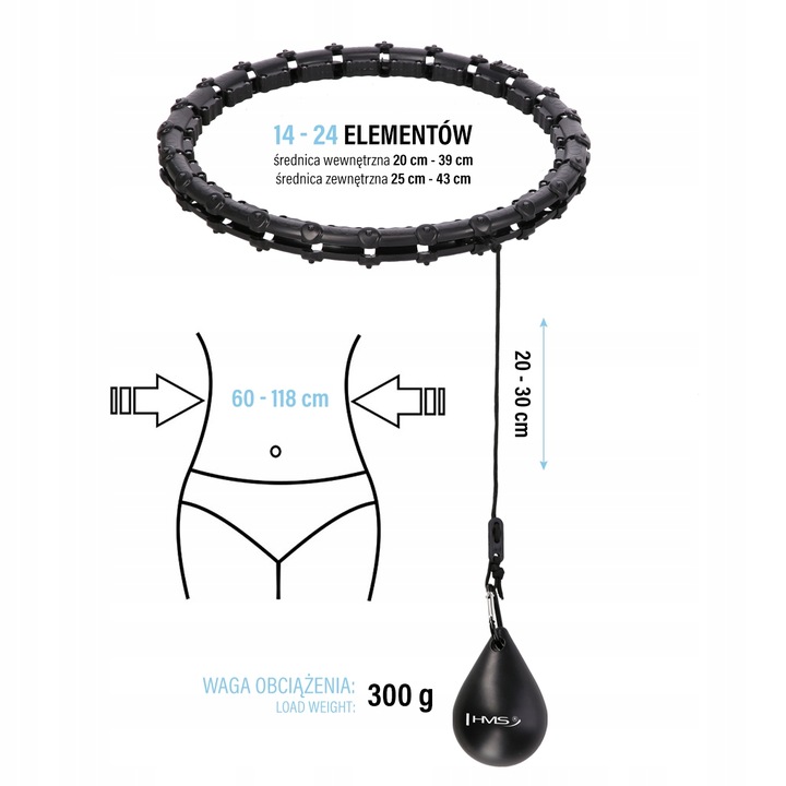 ZESTAW HULA HOP HHW02 Z WYPUSTKAMI I OBCIĄŻNIKIEM HMS + PAS BR163