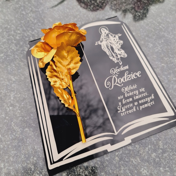 DEKORACJA na grób GRAWEROWANY ZNICZ podstawka na cmentarz RÓŻA DLA