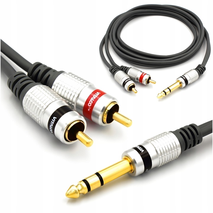 KABEL JACK 6,3 STEREO TRS 2x WTYK RCA CINCH VITALCO 1,5m MK82