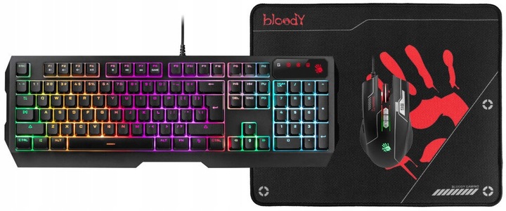Zestaw dla graczy KLAWIATURA RGB LED + MYSZ + PODKŁADKA A4TECH BLOODY B1700