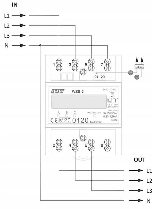 Licznik ZUŻYCIA ENERGII PRĄDU 3-Fazowy 80A WZE-3 F&F