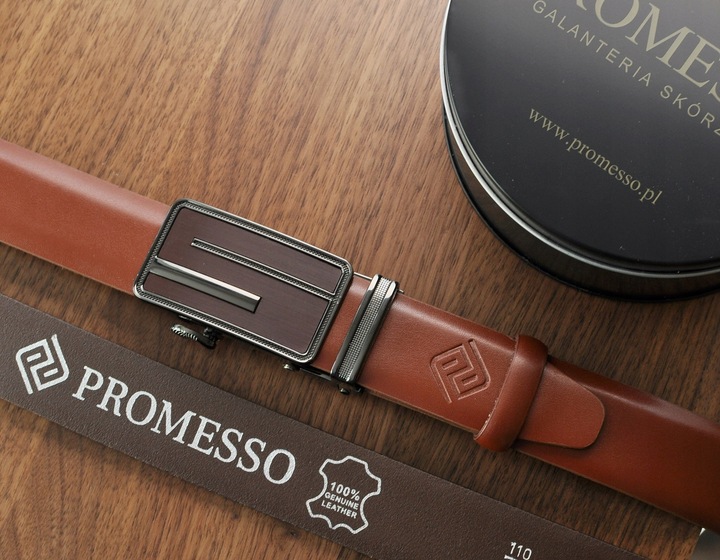 PROMESSO Męski pasek skóra z automat. klamra 100%PL + pudełko NA