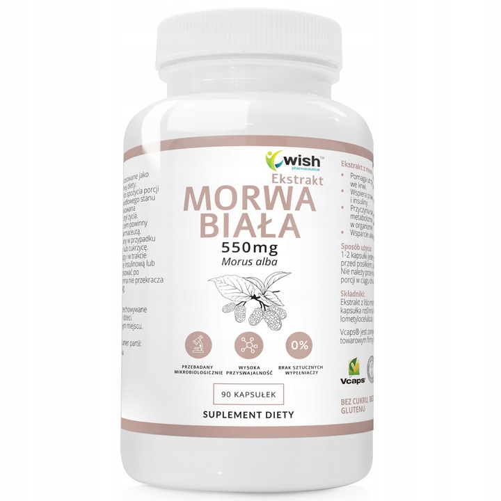 MORWA BIAŁA ekstrakt Z MORWY 550mg wsparcie: POZIOM CUKRU CUKRZYCA 90k WISH