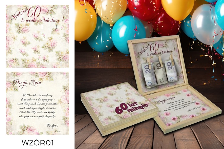 PREZENT NA 60 URODZINY PUDEŁKO Z ŻYCZENIAMI