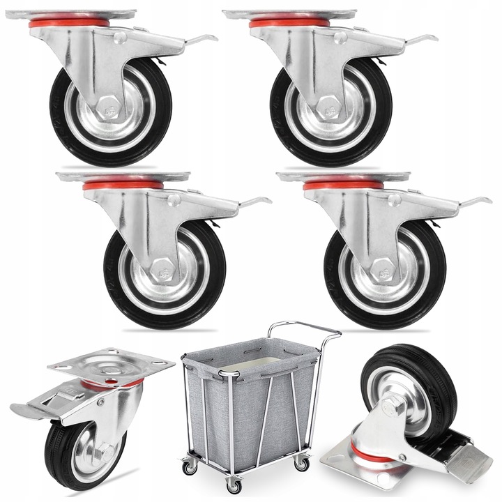 ZESTAW 4 SZT. JEZDNYCH KÓŁEK KÓŁKA 75MM OBROTOWE Z HAMULCEM Skrętne