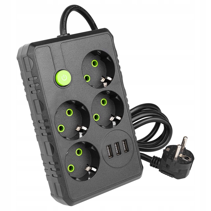 Przedłużacz listwa zasilająca 2m 4 GNIAZDA UZIEMIENIE 3x USB CZARNY