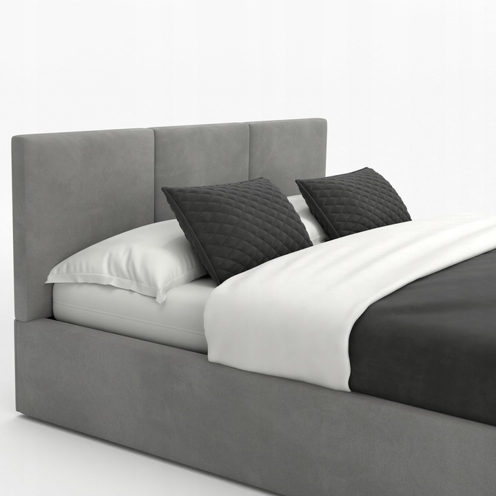 ŁÓŻKO TAPICEROWANE DO SYPIALNI 140x200 ŁÓŻKO PODWÓJNE Z POJEMNIKIEM SZARE