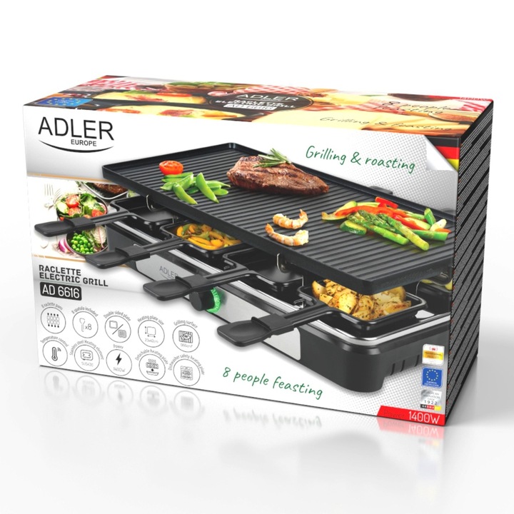 Grill elektryczny duży XL mocny raclette 1400W 8 osób