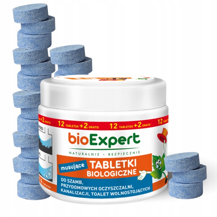 Bakterie do szamba Musujące BIO tabletki oczyszczalni Na Rok 12+2