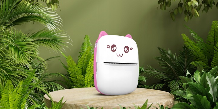 Drukarka Termiczna Mini Kot 11 Rolek do Zdjęć Notatek Przenośna dla Dzieci