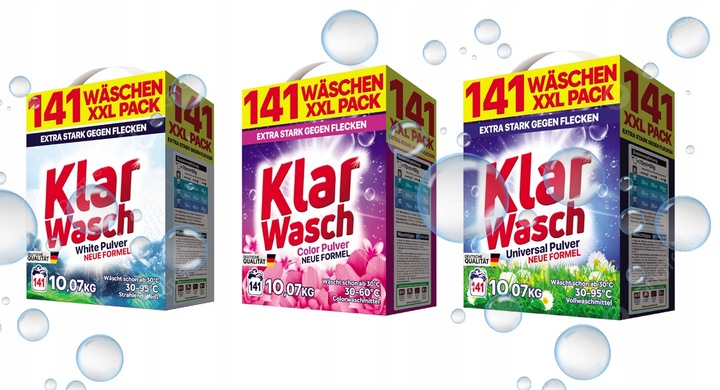 PROSZEK DO PRANIA BIAŁEGO KLAR WASCH WHITE 10KG OPAKOWANIE XXL 141 PRAŃ