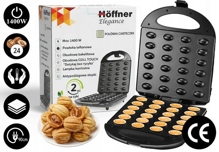 OPIEKACZ DO ORZESZKÓW CIASTEK FORMA 24 szt ELEKTRYCZNY MOC 1400W XXL