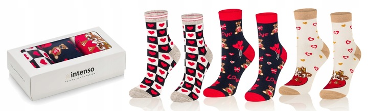 SKARPETKI WALENTYNKOWE DAMSKIE WALENTYNKI 3-PAK NA PREZENT DLA DZIEWCZYNY