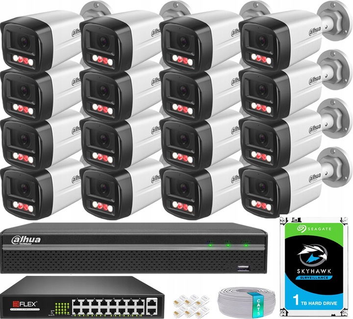 Zestaw Monitoringu DAHUA 16 Kamer 4MPx 2K+ Dual Light 30m Zewnętrzny PoE