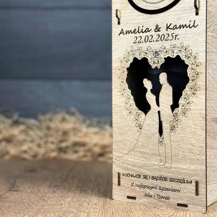 SKRZYNKA NA WINO PREZENT NA ŚLUB DLA PARY MŁODEJ PUDEŁKO Z GRAWEREM WESELE