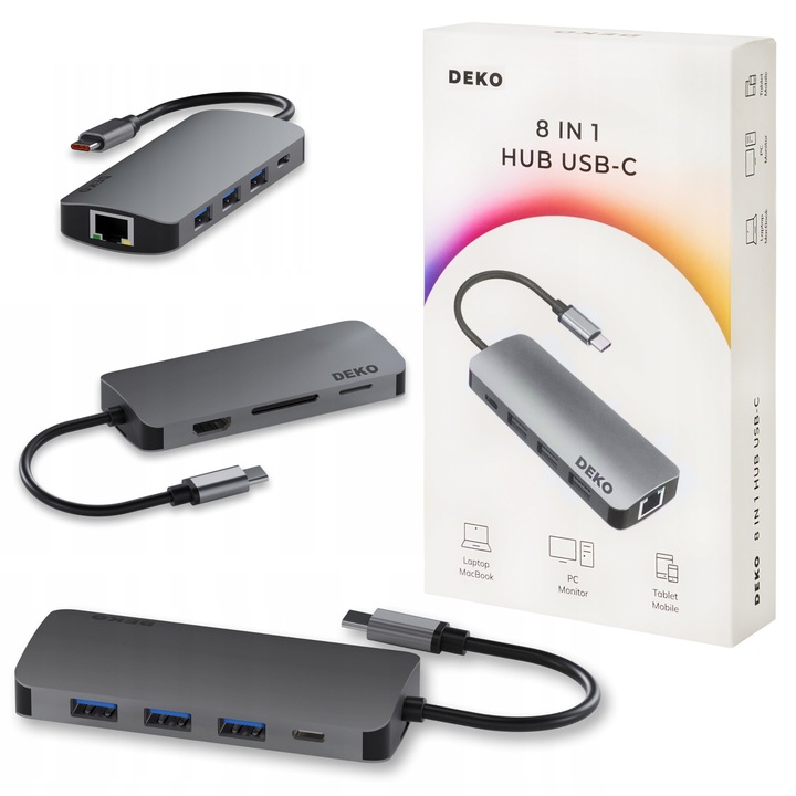 Hub Usb C 8w1 Stacja Dokująca 100W HDMI 4K 60Hz 3xUSB LAN SD DEKO BUSINESS