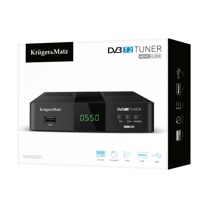 Tuner DVB-T2 H.265 HEVC Kruger&Matz HDMI SCART PVR EPG USB dekoder