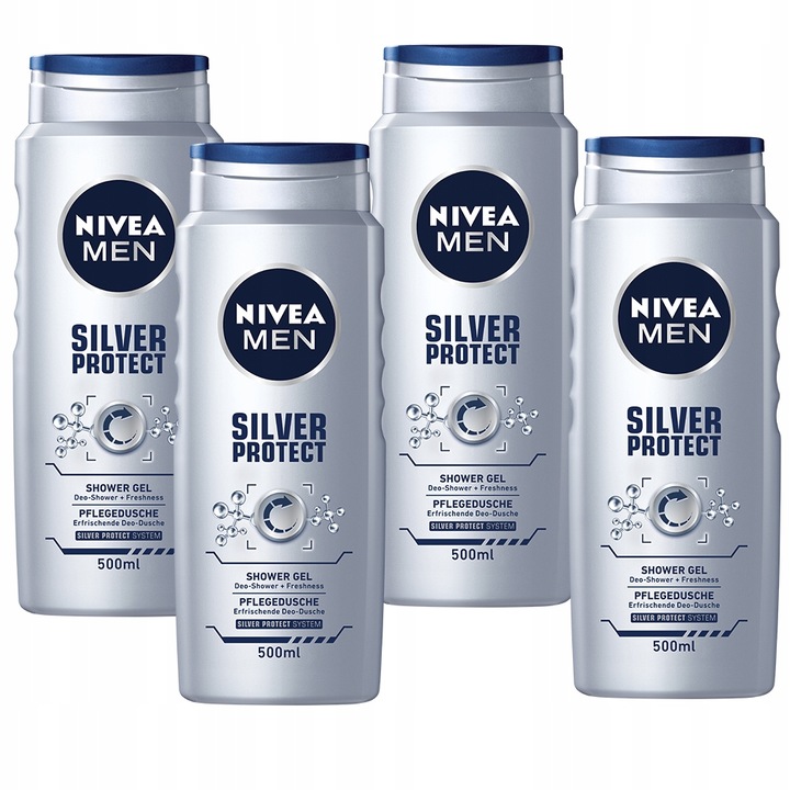 NIVEA MEN SILVER PROSTECT Żel pod prysznic do mycia męski zestaw 4 x 500ml