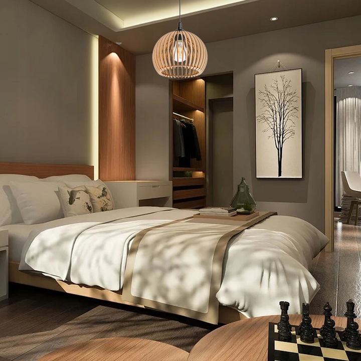 STYLOWA LAMPA WISZĄCA SUFITOWA ŻYRANDOL LED BOHO DREWNIANA KULA 1 x