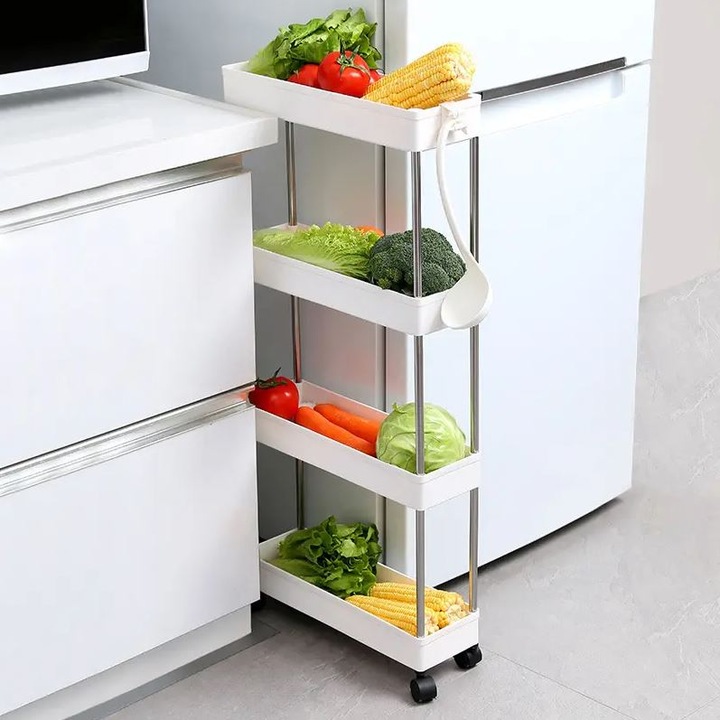 PÓŁKA ŁAZIENKOWA KUCHENNA SZAFKA NA KÓŁKACH REGAŁ 4 POZIOMOWY Z HACZYKAMI