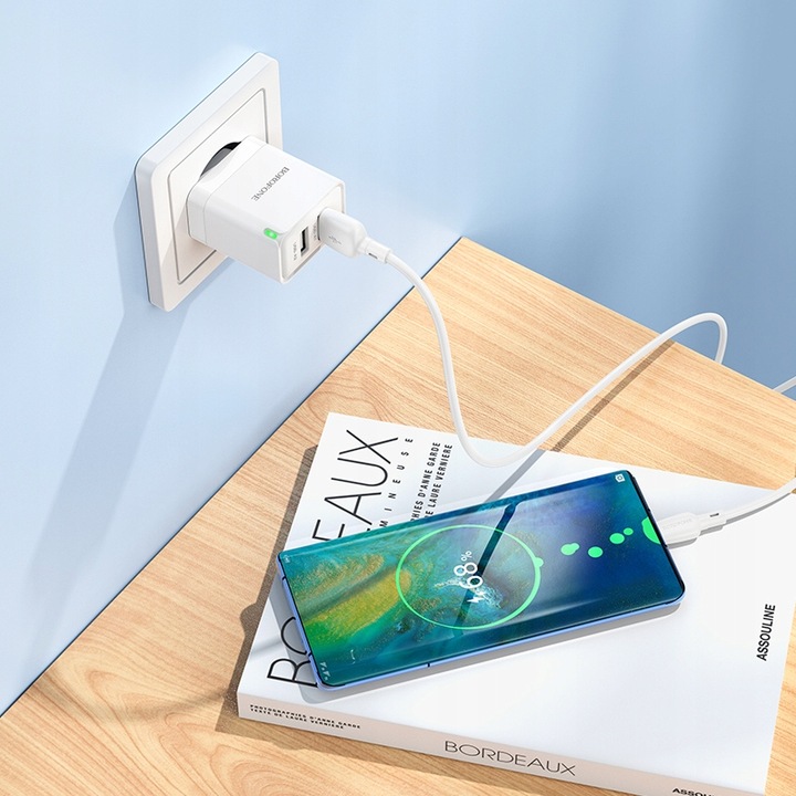 Ładowarka sieciowa (2xUSB - 2,1A, z kablem USB na Typ C) BOROFONE