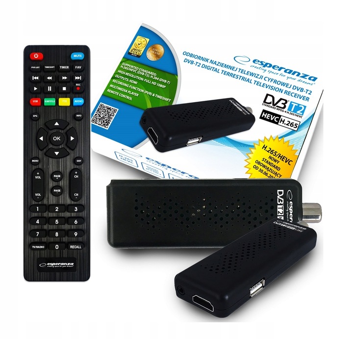 MINI DEKODER TUNER TV DVB-T2 HEVC H.265 FULL HD PILOT KABEL HDMI