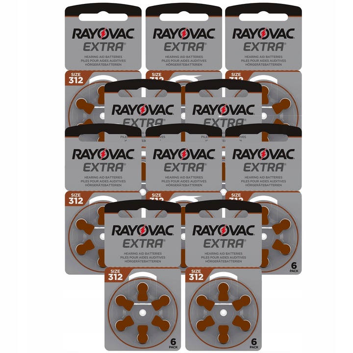 60 x Baterie słuchowe 312 PR41 RAYOVAC extra bateria pastylki mini