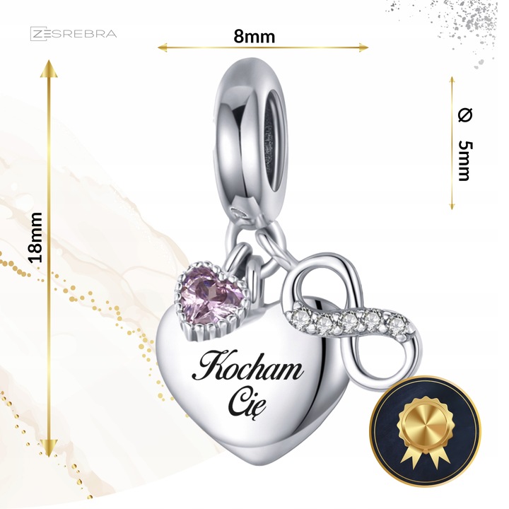 CHARMS SERCE srebro 925 NIESKOŃCZONOŚĆ GRAWER charms nieskończoność pr S925