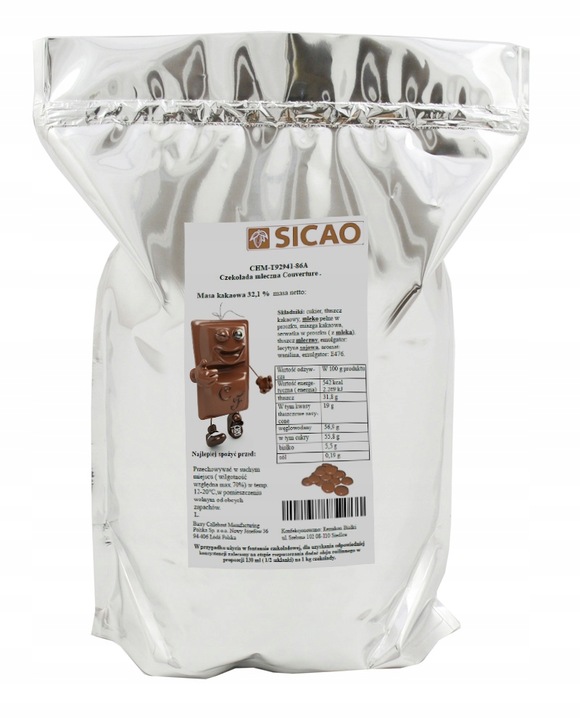 NAJLEPSZA Czekolada MLECZNA 1 KG do fontann fondue Sicao 32,1% kakao
