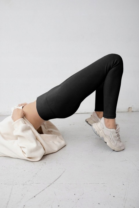 LEGGINSY z WYSOKIM STANEM PRĄŻKOWANE MODELUJĄCE BAWEŁNA KRYJĄCE - 908 L/XL