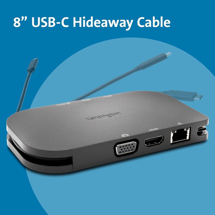 Kensington SD1610P Mobilna stacja dokująca HUB USB-C HDMI 4K 2xUSB RJ45 VGA