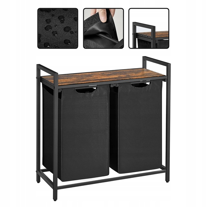 Kosz wolnostojący 2 PRZEGRÓDKI na pranie 2x46L 73 x 33 x 72 CZARNY z