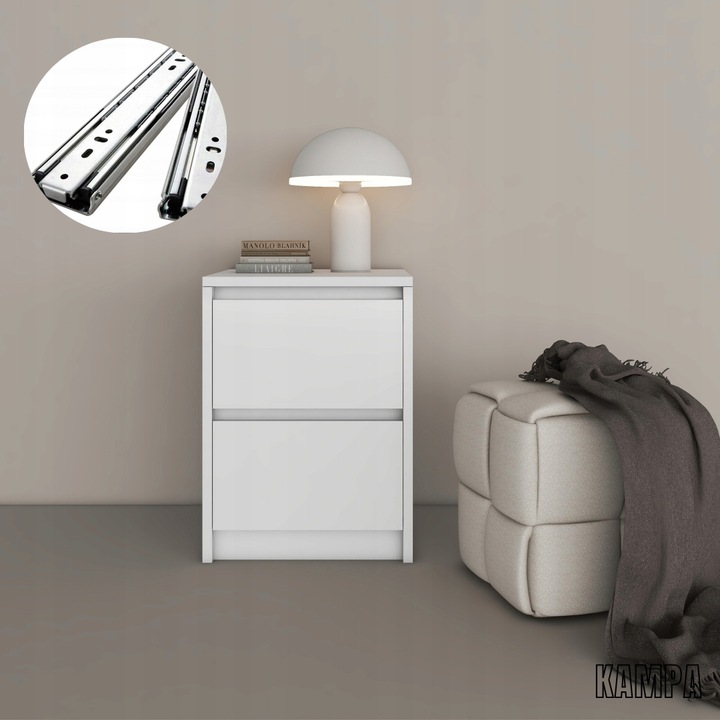 Praktyczna Szafka Nocna biała 2 szuflady stolik nocny loft 42x52x43cm