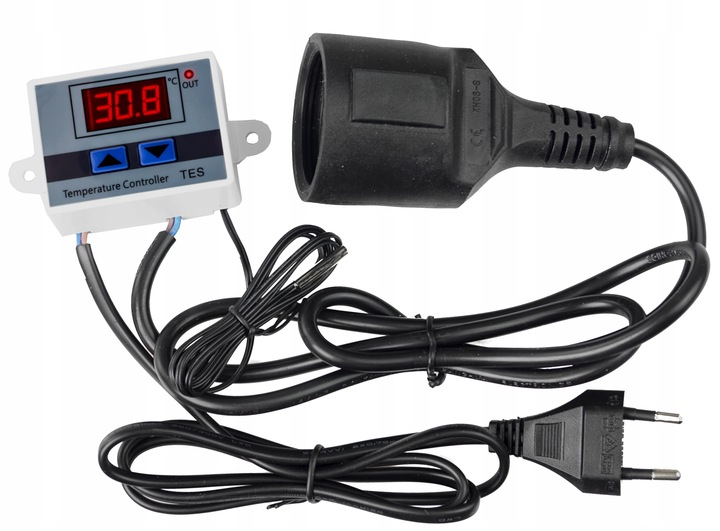 TERMOSTAT ELEKTRONICZNY CYFROWY REGULATOR TEMPERATURY + gniazdo + wtyk