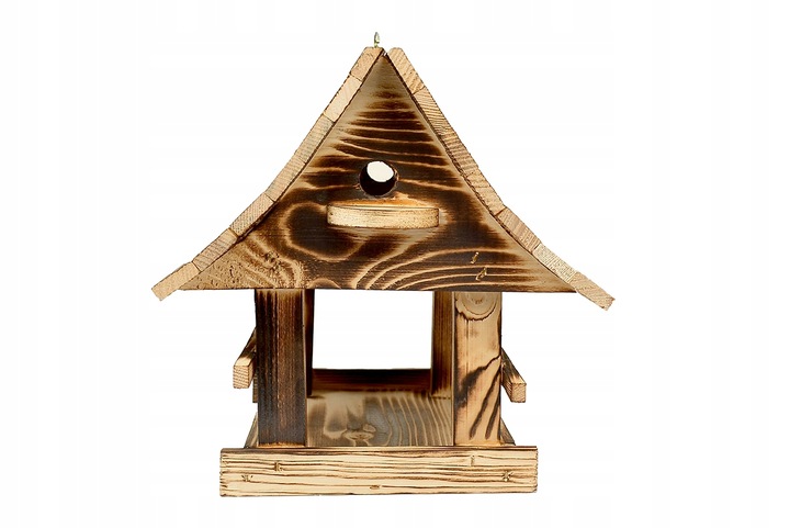 Drewniany KARMNIK XXL DLA PTAKÓW Solidny karmik opalane drewno