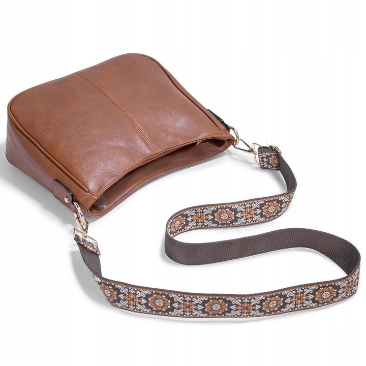 TOREBKA DAMSKA TORBA NA RAMIĘ SKÓRZANA MIEJSKA POJEMNA BRĄZOWA