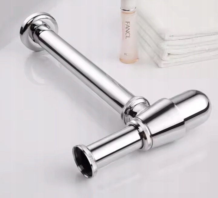 ZESTAW: SYFON UMYWALKOWY DO UMYWALKI + KOREK KLIK-KLAK BEZ PRZELEWU SREBRNY