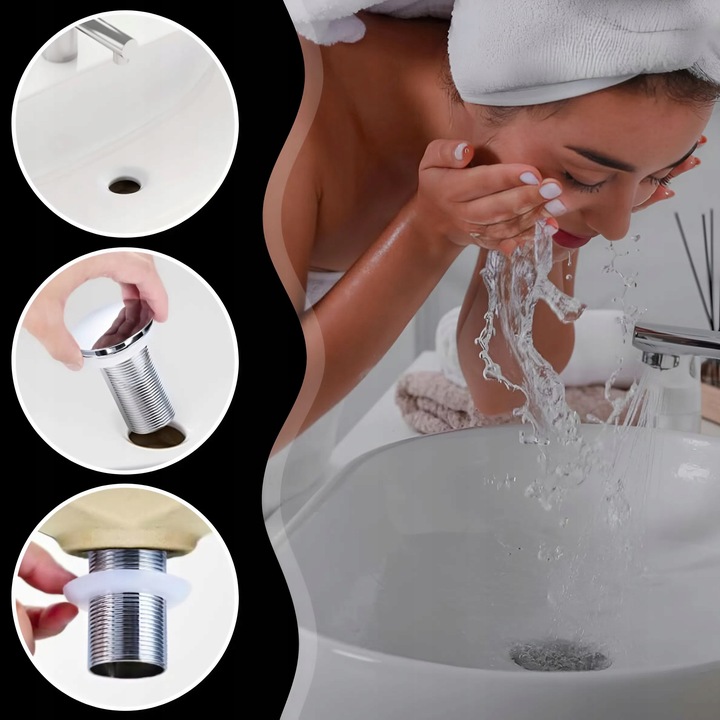 KOREK UMYWALKOWY AUTOMATYCZNY KLIK KLAK AUTO BEZ PRZELEWU SREBRNY