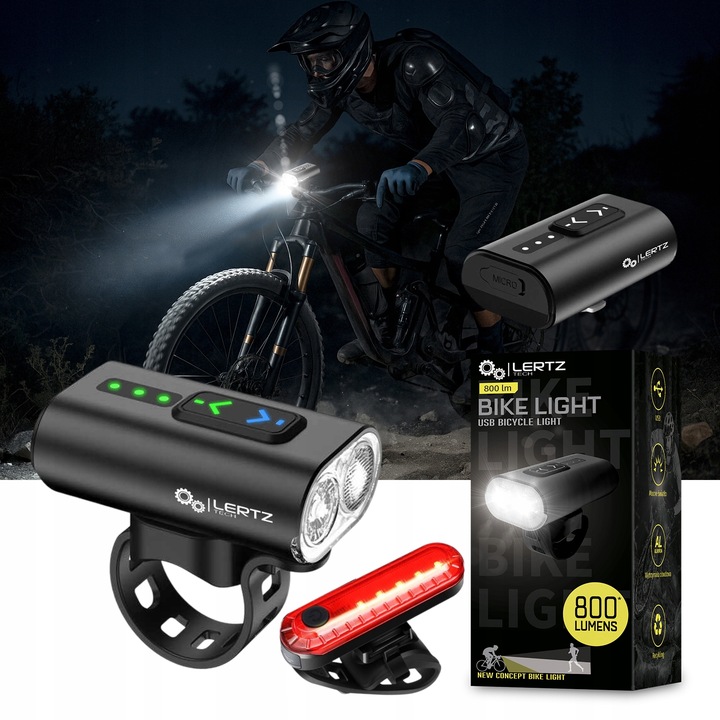 Mocna Lampka ROWEROWA Światło LED przód tył latarka 2600mAh ROWER ZESTAW