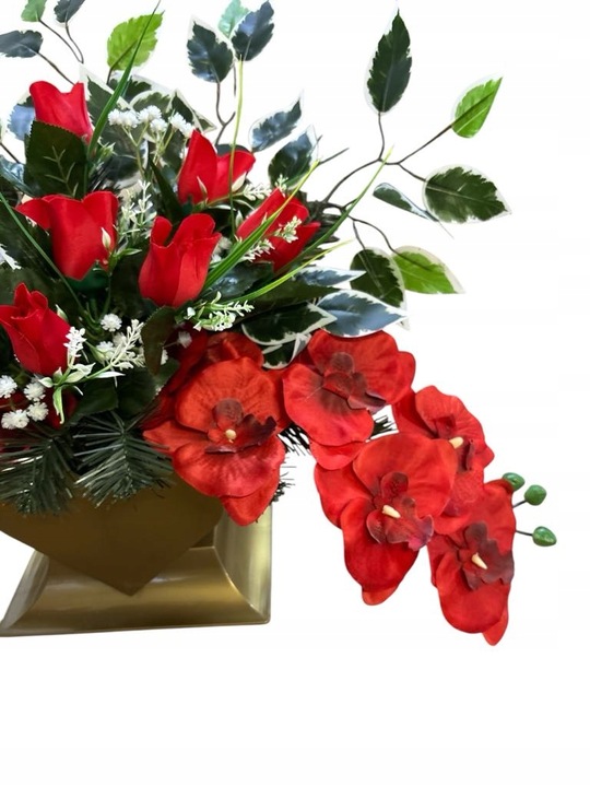 KOMPOZYCJA CMENTARZ STROIK GRÓB BUKIET SZTUCZNY WIĄZANKA SERCE RÓŻE STANPOL