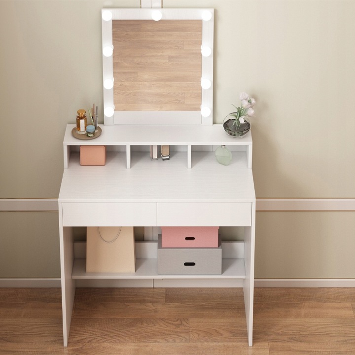 TOALETKA DO MAKIJAŻU WIZAŻU KOSMETYCZNA Z LUSTREM LED NOWOCZESNA LOFT