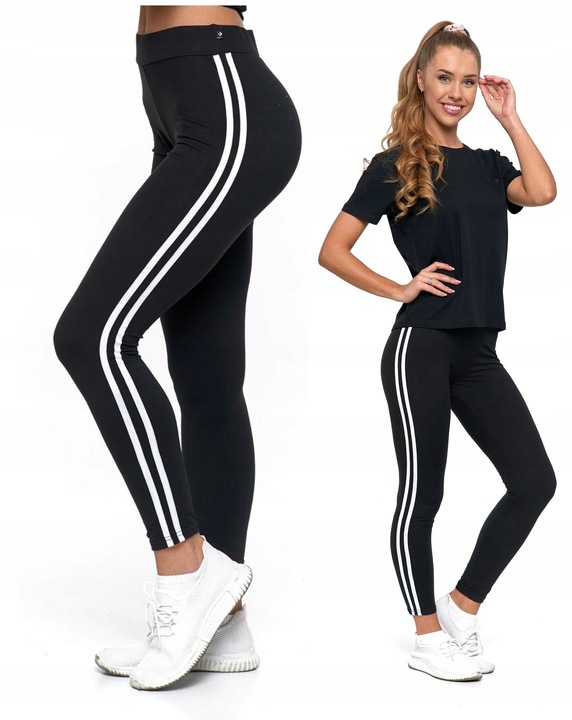 Legginsy z Lampasem Czarne Wysoki Stan Kryjące Miękkie Wygodne MORAJ L/XL