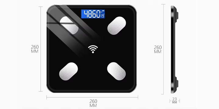WAGA ŁAZIENKOWA BLUETOOTH SMART 25w1 180Kg ANALITYCZNA INTELIGENTNA +