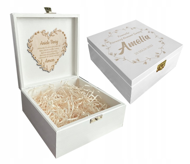 Prezent pudełko komunia białe grawer pamiątka imię Pamiątka Komunijna