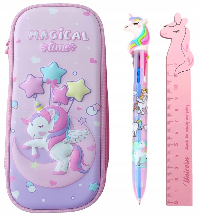 DUŻY PIÓRNIK PODWÓJNY DO SZKOŁY JEDNOROŻEC DŁUGOPI