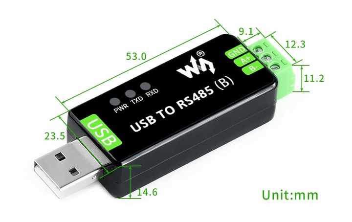 Konwerter przemysłowy USB - RS485 CH343G Waveshare 22456