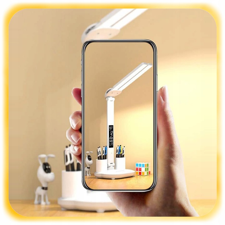 PODWÓJNA LAMPKA BIURKOWA LED Z ORGANIZEREM WYŚWIETLACZEM TEMP ZEGAR