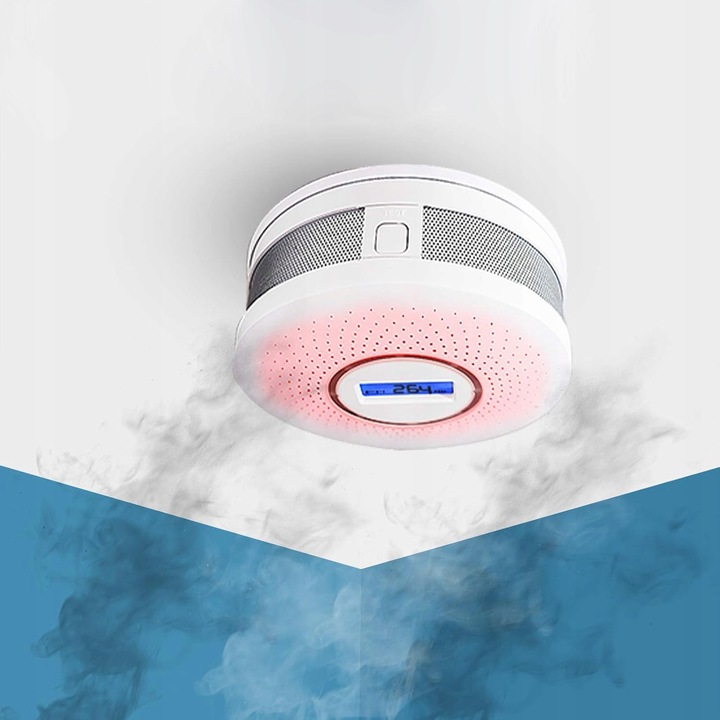 CZUJNIK CZADU DETEKTOR TLENKU WĘGLA CO BEZPRZEWODOWY EKRAN LCD 2w1